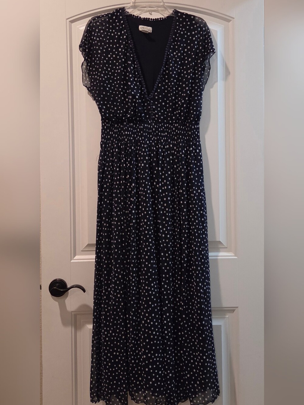Polka Dot Maxi Dress in Navy Blue & White 14W